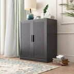 Buffet en bois veiné 36x31x16 en noir, meuble de rangement avec étagères réglables et portes en rotin pour cuisine, chambre, entrée, salon