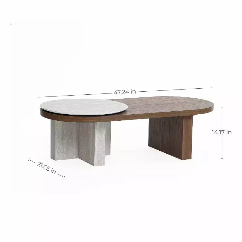 Table basse ovale LuxenHome en bois MDF style travertin et finition noyer, marron