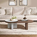 Table basse ovale LuxenHome en bois MDF style travertin et finition noyer, marron