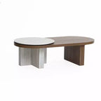 Table basse ovale LuxenHome en bois MDF style travertin et finition noyer, marron