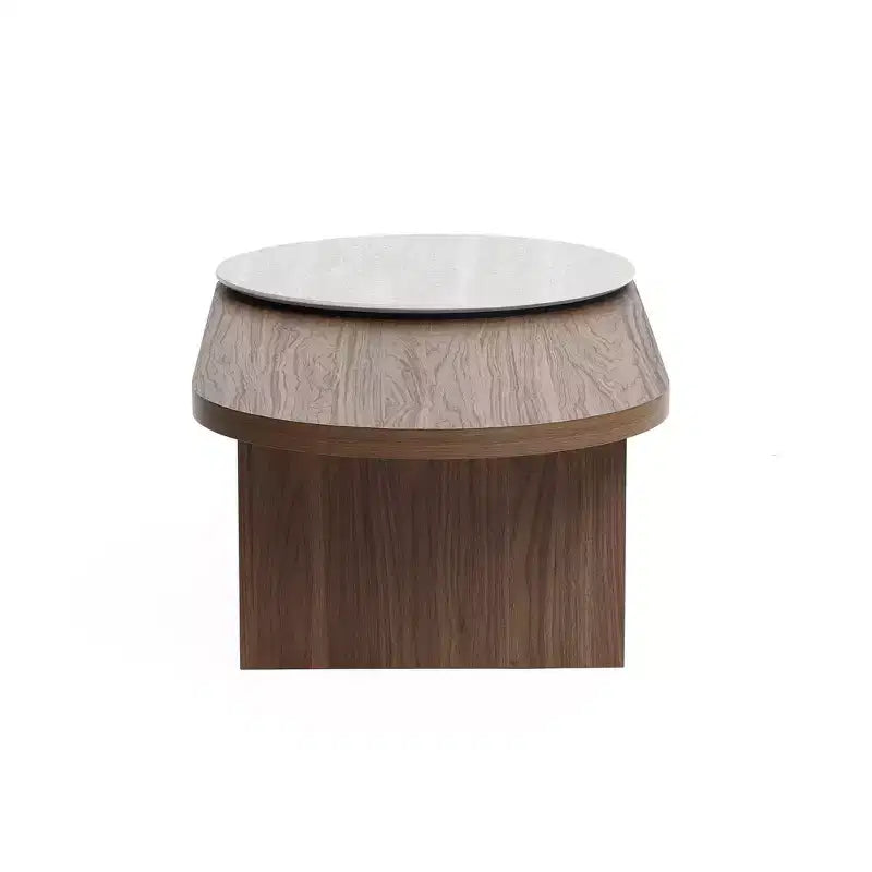 Table basse ovale LuxenHome en bois MDF style travertin et finition noyer, marron