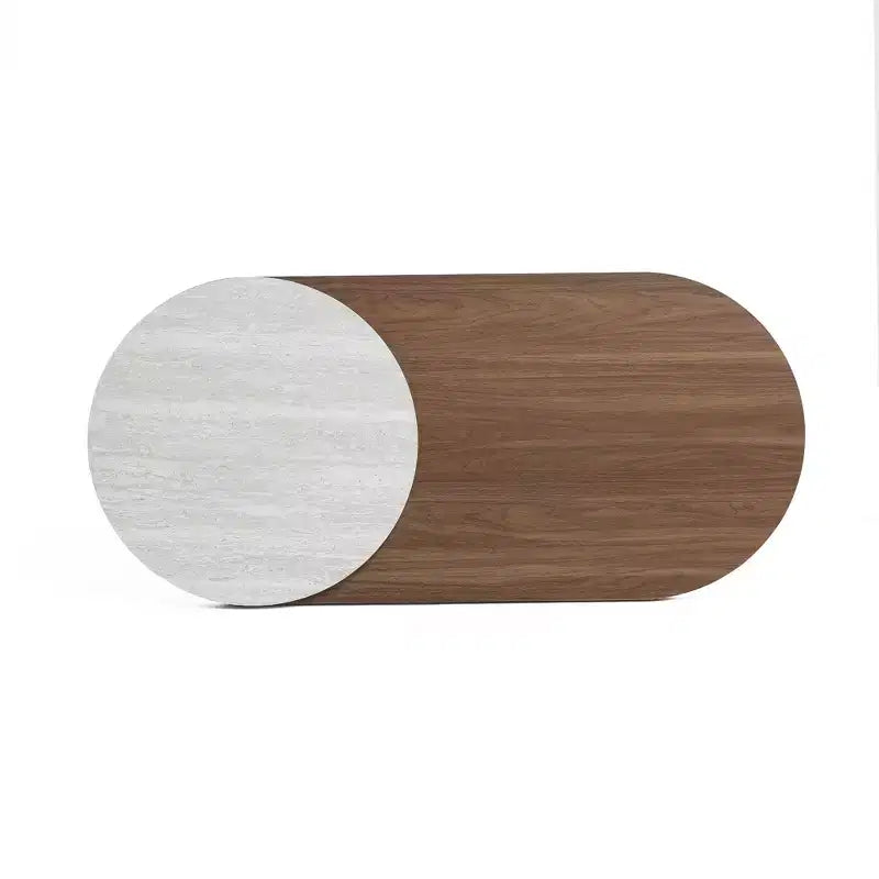 Table basse ovale LuxenHome en bois MDF style travertin et finition noyer, marron