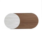 Table basse ovale LuxenHome en bois MDF style travertin et finition noyer, marron