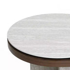 Table basse ovale LuxenHome en bois MDF style travertin et finition noyer, marron