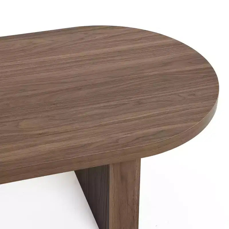 Table basse ovale LuxenHome en bois MDF style travertin et finition noyer, marron