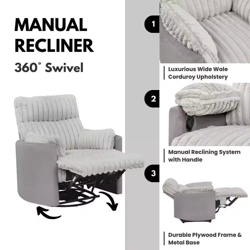 Fauteuil inclinable manuel en velours côtelé à grosses côtes Bocaton de Roundhill Furniture