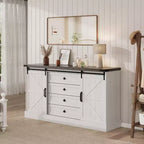 Commode de ferme à 4 tiroirs, 59 commodes en bois avec portes coulissantes de grange, meuble TV avec tiroirs et poignées de bar, commodes pour salon, chambre à coucher