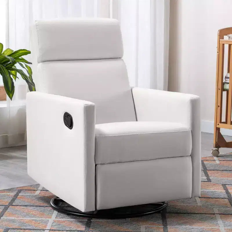 Fauteuil moderne Okak pour chambre à coucher, chaise berçante de crèche rembourrée, fauteuil inclinable pivotant et coulissant en peluche