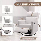 Fauteuil moderne Okak pour chambre à coucher, chaise berçante de crèche rembourrée, fauteuil inclinable pivotant et coulissant en peluche