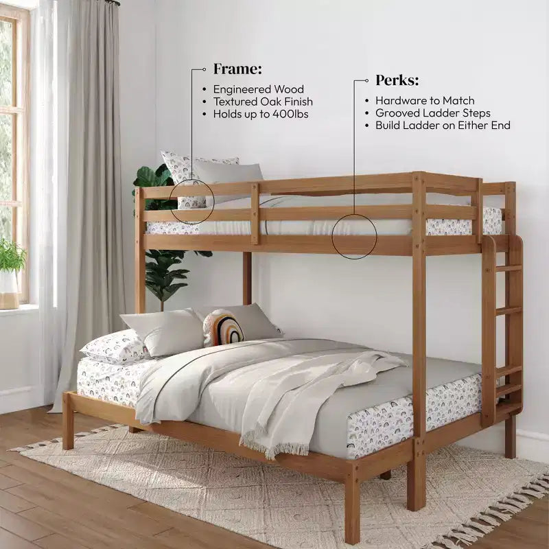 Now Furniture - Lit superposé pour enfants, grand lit simple XL sur grand lit double, bois d'ingénierie