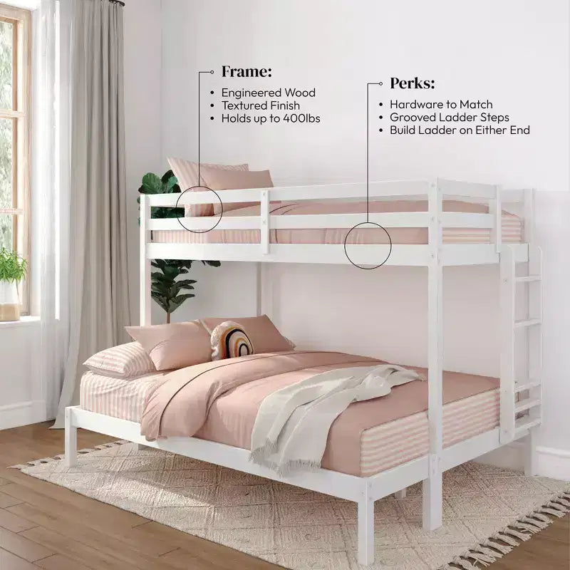 Now Furniture - Lit superposé pour enfants, grand lit simple XL sur grand lit double, bois d'ingénierie