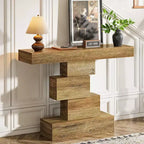 Lantine 42,5 Table console de ferme, Table de canapé étroite en bois avec base géométrique, Marron clair