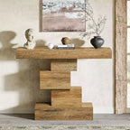 Lantine 42,5 Table console de ferme, Table de canapé étroite en bois avec base géométrique, Marron clair