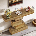 Lantine 42,5 Table console de ferme, Table de canapé étroite en bois avec base géométrique, Marron clair