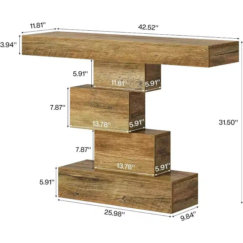 Lantine 42,5 Table console de ferme, Table de canapé étroite en bois avec base géométrique, Marron clair