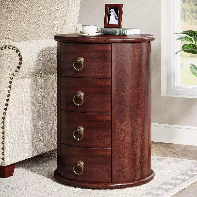 Table d'appoint Lantine entièrement assemblée, table d'appoint ronde avec 4 tiroirs pour salon ou chambre à coucher