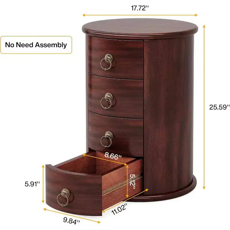Table d'appoint Lantine entièrement assemblée, table d'appoint ronde avec 4 tiroirs pour salon ou chambre à coucher