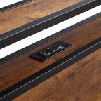 Cadre de lit plateforme en métal Okak, taille double, avec tête et pied de lit en bois, cadre de lit moderne avec USB intégré pour chambre à coucher, noir + marron