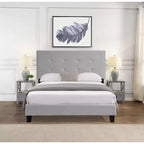 Cadre de lit double Okak avec tête de lit capitonnée à points de traction, sommier tapissier avec support à lattes en bois pour chambre à coucher, gris