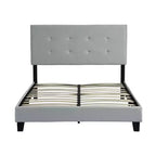 Cadre de lit double Okak avec tête de lit capitonnée à points de traction, sommier tapissier avec support à lattes en bois pour chambre à coucher, gris