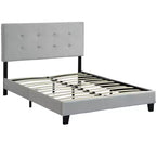 Cadre de lit double Okak avec tête de lit capitonnée à points de traction, sommier tapissier avec support à lattes en bois pour chambre à coucher, gris