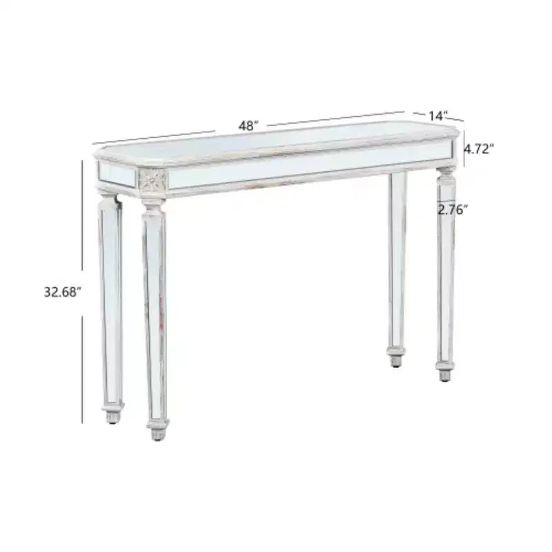 Table basse miroir argenté, éléments sculptés vintage, table de salon rectangulaire en verre avec finition miroir, table basse moderne pour salon et bureau