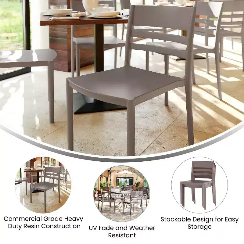 Flash Furniture Bridgeport Lot de 4 Chaises de Patio Empilables Intérieur-Extérieur avec Dossier à Lattes, Chaise en Résine Tout Temps de Qualité Commerciale
