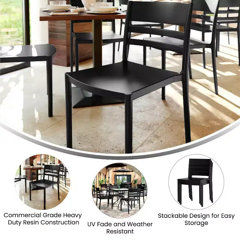 Flash Furniture Bridgeport Lot de 4 Chaises de Patio Empilables Intérieur-Extérieur avec Dossier à Lattes, Chaise en Résine Tout Temps de Qualité Commerciale