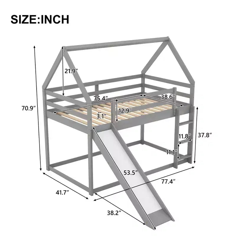 Lit superposé cabane Whisen une place avec toboggan et échelle