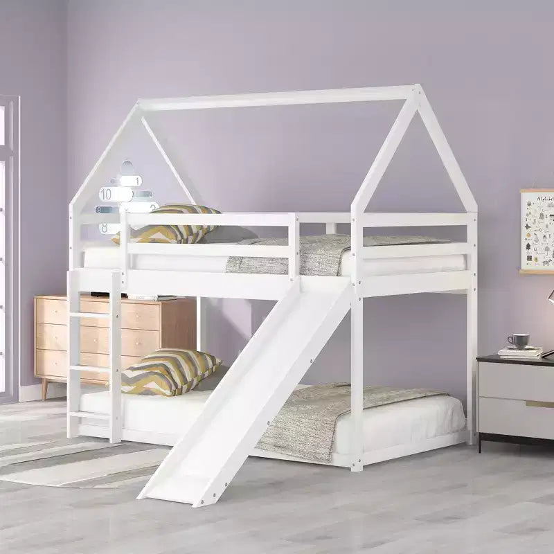 Lit superposé cabane Whisen une place avec toboggan et échelle
