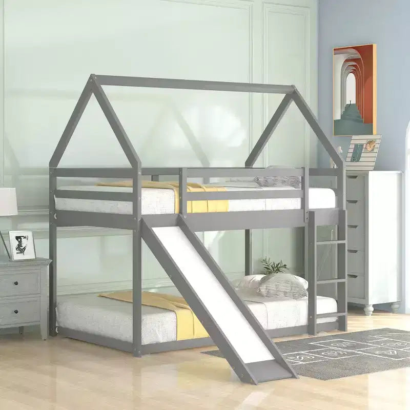 Lit superposé cabane Whisen une place avec toboggan et échelle