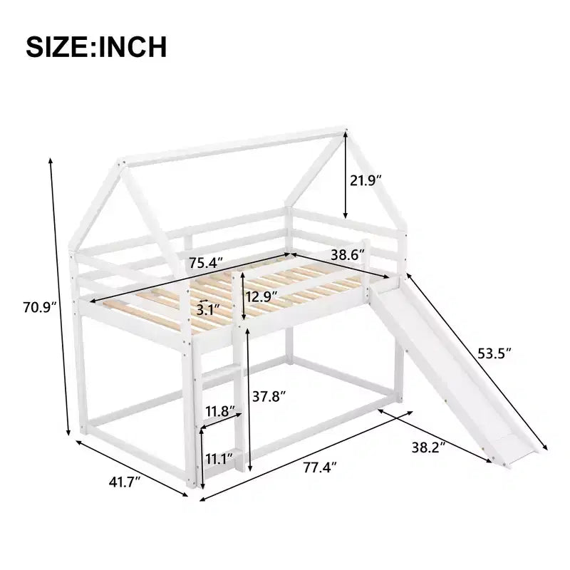 Lit superposé cabane Whisen une place avec toboggan et échelle