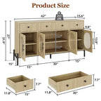 Grand buffet de 157,5 cm avec rangement et 3 tiroirs, meuble de rangement pour bar à café avec 4 portes vitrées pour salle à manger, salon, cuisine