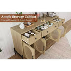 Grand buffet de 157,5 cm avec rangement et 3 tiroirs, meuble de rangement pour bar à café avec 4 portes vitrées pour salle à manger, salon, cuisine