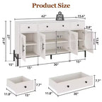 Grand buffet de 157,5 cm avec rangement et 3 tiroirs, meuble de rangement pour bar à café avec 4 portes vitrées pour salle à manger, salon, cuisine