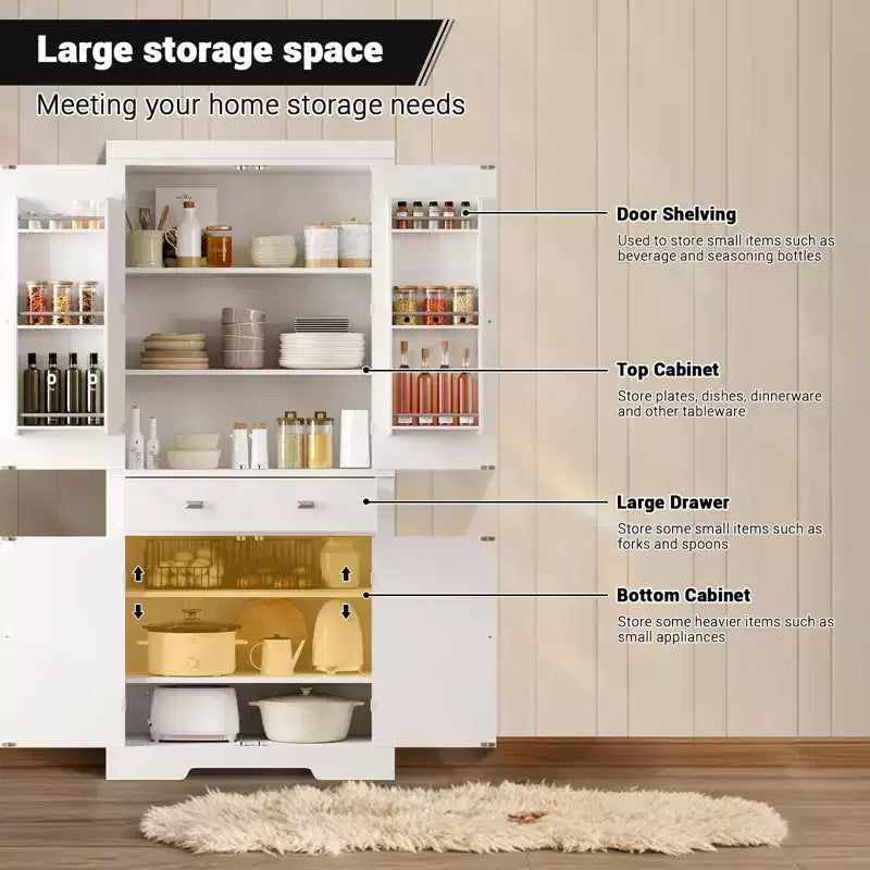 Meuble de rangement pour garde-manger de cuisine de 183 cm, avec 2 tiroirs, 2 placards, 3 étagères réglables, 6 étagères de porte, armoire autoportante pour cuisine et salon