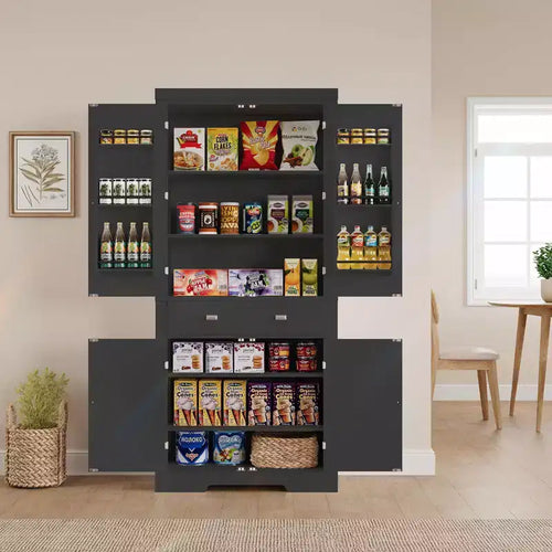 Meuble de rangement pour garde-manger de cuisine de 183 cm, avec 2 tiroirs, 2 placards, 3 étagères réglables, 6 étagères de porte, armoire autoportante pour cuisine et salon