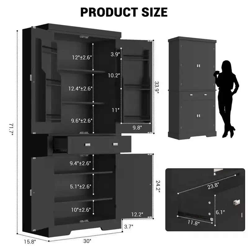 Meuble de rangement pour garde-manger de cuisine de 183 cm, avec 2 tiroirs, 2 placards, 3 étagères réglables, 6 étagères de porte, armoire autoportante pour cuisine et salon