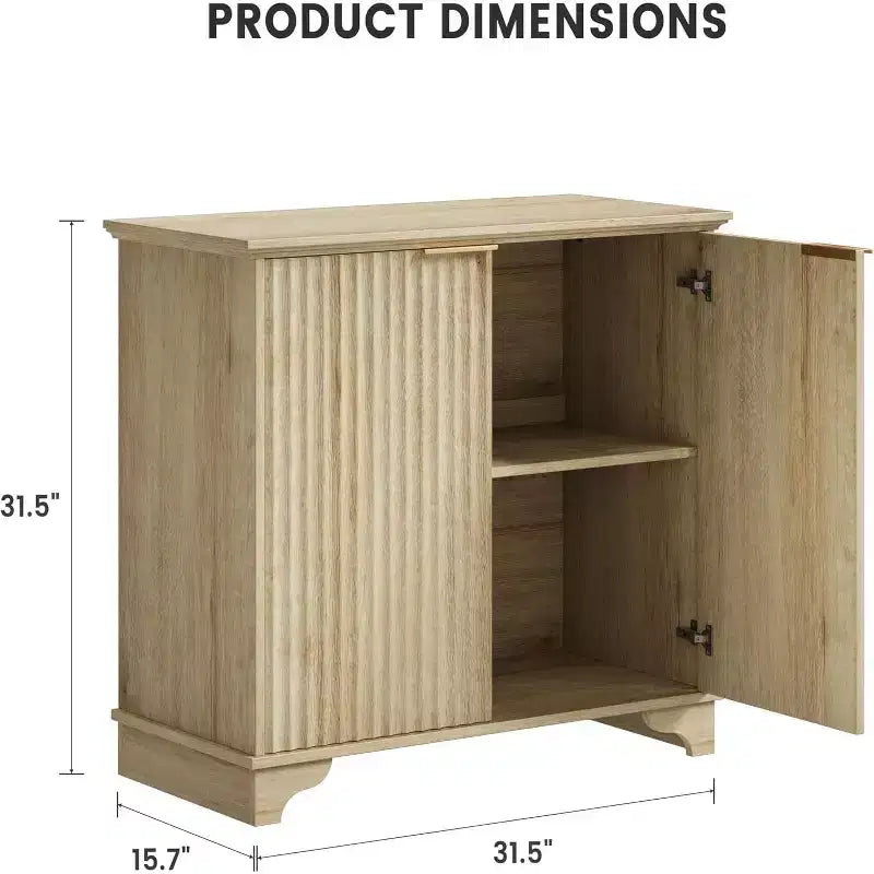 Meuble de buffet de ferme Acekool – Portes cannelées et étagères réglables pour cuisine, salle à manger et salon (chêne naturel)