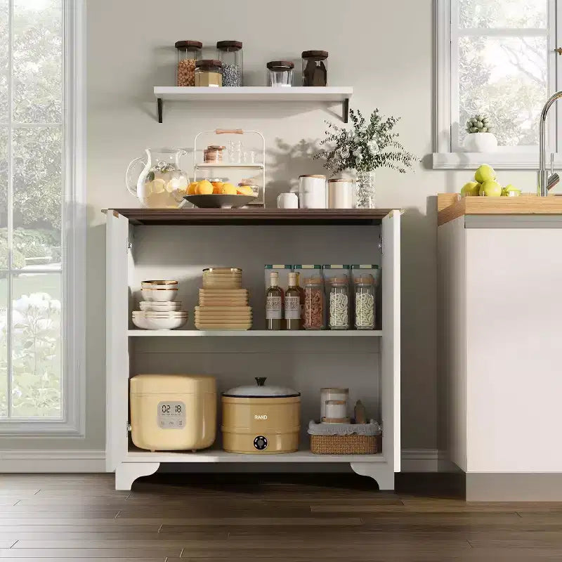 Meuble de buffet de ferme Acekool – Portes cannelées et étagères réglables pour cuisine, salle à manger et salon (chêne naturel)