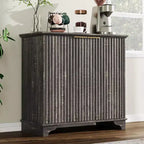 Meuble de buffet de ferme Acekool – Portes cannelées et étagères réglables pour cuisine, salle à manger et salon (chêne naturel)