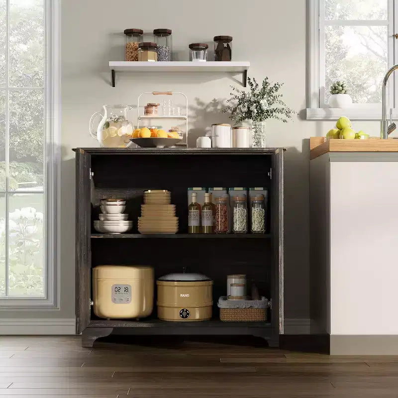 Meuble de buffet de ferme Acekool – Portes cannelées et étagères réglables pour cuisine, salle à manger et salon (chêne naturel)