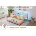 Cadre de lit, lit de repos double avec lit gigogne, canapé convertible 2-en-1, lit en métal peu encombrant, pour petits espaces, appartements, salon