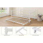 Cadre de lit, lit de repos double avec lit gigogne, canapé convertible 2-en-1, lit en métal peu encombrant, pour petits espaces, appartements, salon