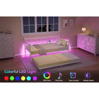 Cadre de lit, lit de repos double avec lit gigogne, canapé convertible 2-en-1, lit en métal peu encombrant, pour petits espaces, appartements, salon