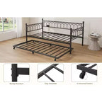 Cadre de lit, lit de repos double avec lit gigogne, canapé convertible 2-en-1, lit en métal peu encombrant, pour petits espaces, appartements, salon