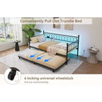 Cadre de lit, lit de repos double avec lit gigogne, canapé convertible 2-en-1, lit en métal peu encombrant, pour petits espaces, appartements, salon