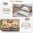 Cadre de lit, lit de repos double avec lit gigogne, canapé convertible 2-en-1, lit en métal peu encombrant, pour petits espaces, appartements, salon