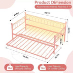 Cadre de lit, lit de repos double avec lit gigogne, canapé convertible 2-en-1, lit en métal peu encombrant, pour petits espaces, appartements, salon