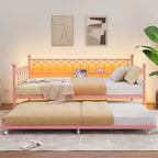 Cadre de lit, lit de repos double avec lit gigogne, canapé convertible 2-en-1, lit en métal peu encombrant, pour petits espaces, appartements, salon